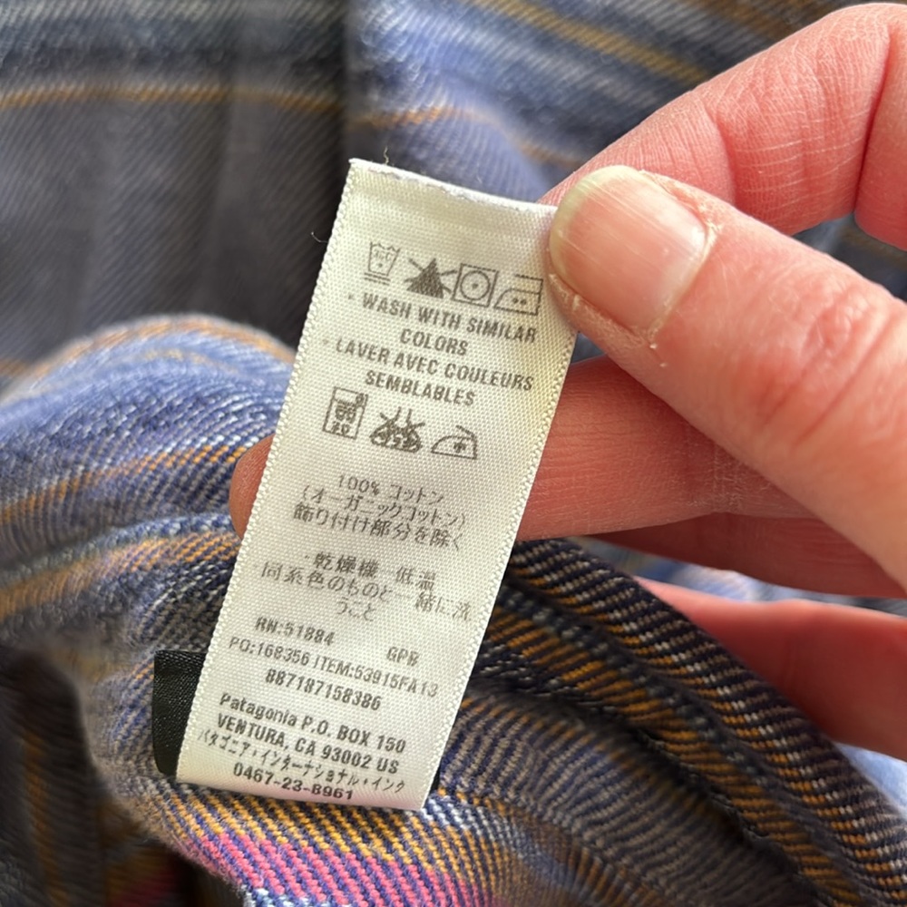 🚫 SOLD Patagonia® Worn Wear Fjord Flannel Shirt Gaucho Stripe Blue Butterfly 2 - Picture 10 of 11
